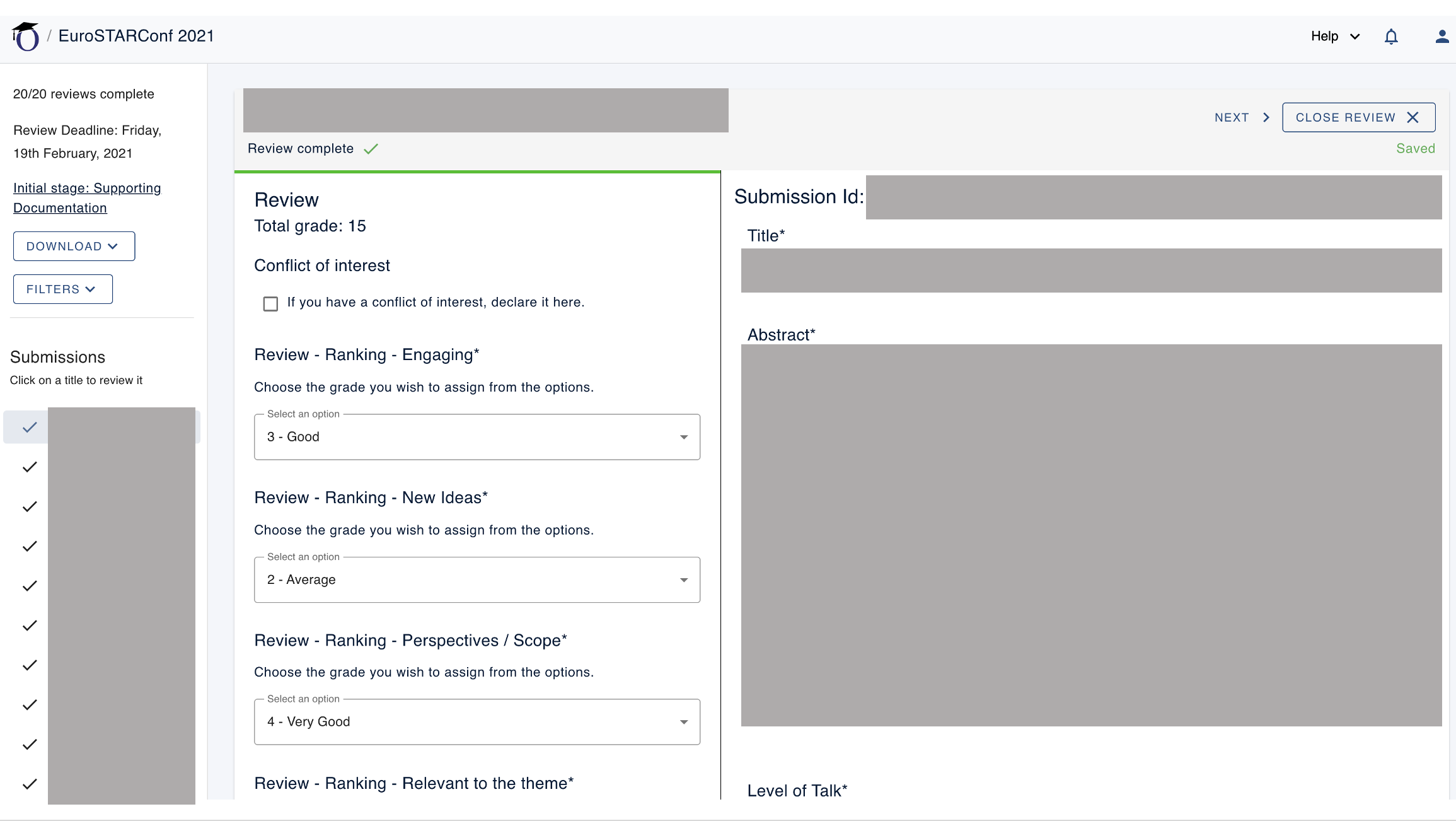 online tool for reviewing submissions