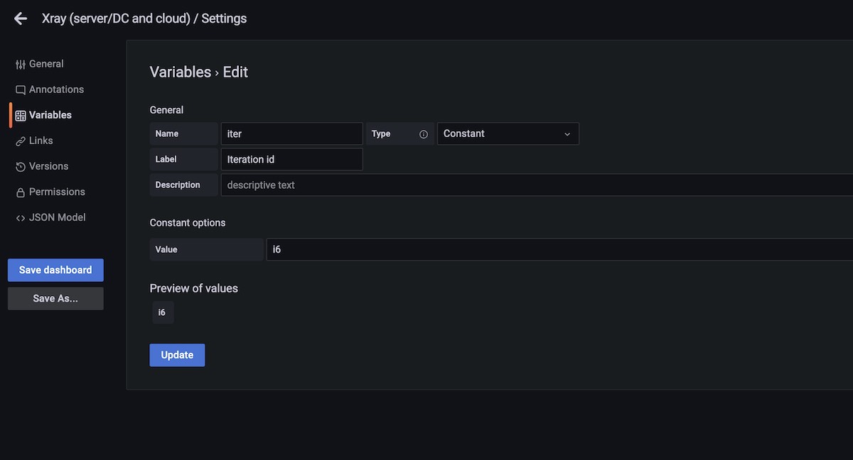 Configuring variables in a Grafana dashboard