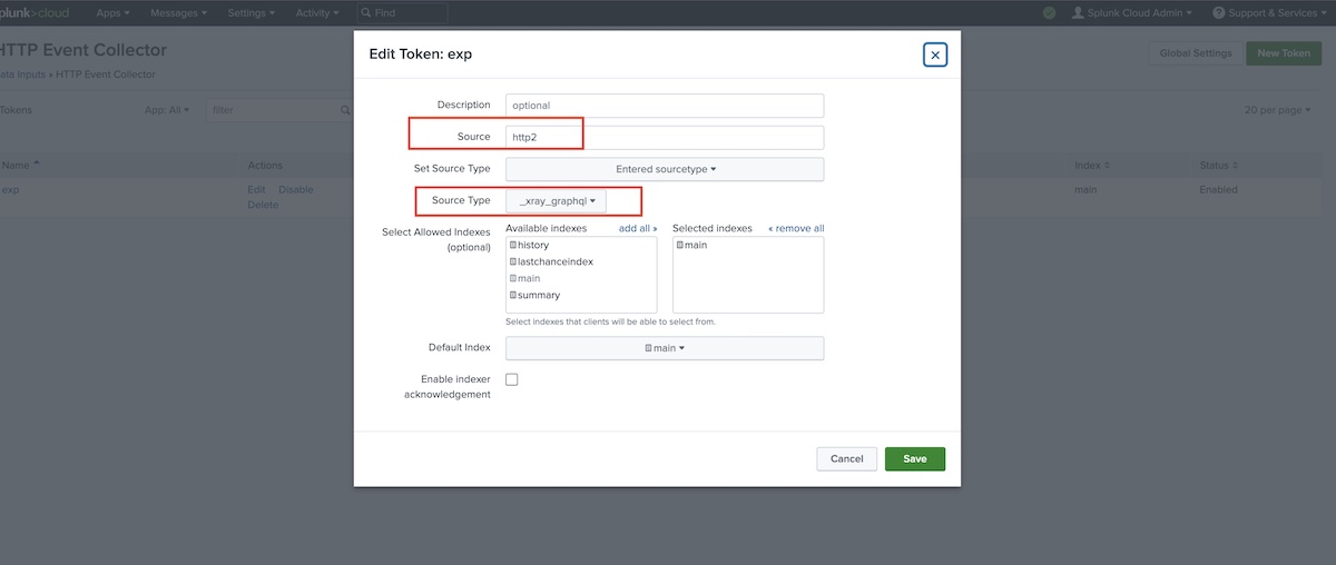 Create data input in Splunk