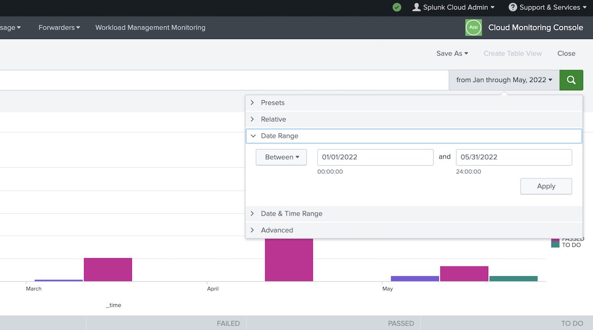 Searching test runs in Splunk filtered by date