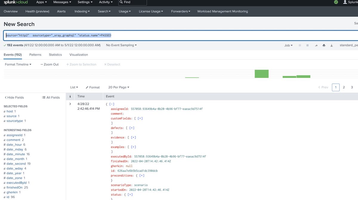 Searching test runs in Splunk by status