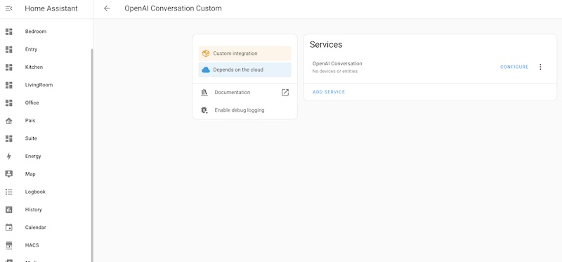 OpenAI Conversation Custom integration configuration